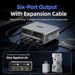 WXL-60C Station de charge de bureau multi-ports 6 en 1 avec deux câbles télescopiques intégrés, WXL-60C