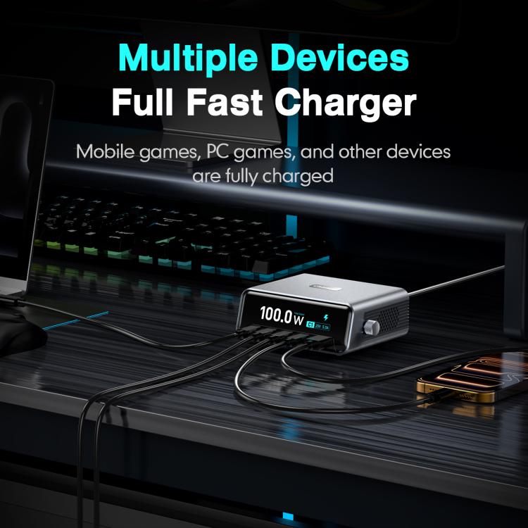 Station de charge de bureau haute puissance GaN à écran intelligent WXL-60D de 2,3 pouces, WXL-60D