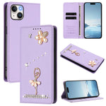 Étui de téléphone en cuir végétalien clouté de diamants motif ballerine avec protection RFID, Pour iPhone 16 Pro, Pour iPhone 16 Plus, Pour iPhone 16, Pour iPhone 15 Pro Max, Pour iPhone 15 Pro, Pour iPhone 15 Plus