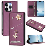 Étui de téléphone en cuir végétalien clouté de diamants motif ballerine avec protection RFID, Pour iPhone 16 Pro, Pour iPhone 16 Plus, Pour iPhone 16, Pour iPhone 15 Pro Max, Pour iPhone 15 Pro, Pour iPhone 15 Plus