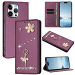 Étui de téléphone en cuir végétalien clouté de diamants motif ballerine avec protection RFID, Pour iPhone 16 Pro, Pour iPhone 16 Plus, Pour iPhone 16, Pour iPhone 15 Pro Max, Pour iPhone 15 Pro, Pour iPhone 15 Plus