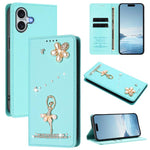 Étui de téléphone en cuir végétalien clouté de diamants motif ballerine avec protection RFID, Pour iPhone 16 Pro, Pour iPhone 16 Plus, Pour iPhone 16, Pour iPhone 15 Pro Max, Pour iPhone 15 Pro, Pour iPhone 15 Plus
