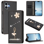 Étui de téléphone en cuir végétalien clouté de diamants motif ballerine avec protection RFID, Pour iPhone 16 Pro, Pour iPhone 16 Plus, Pour iPhone 16, Pour iPhone 15 Pro Max, Pour iPhone 15 Pro, Pour iPhone 15 Plus