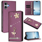 Étui de téléphone en cuir végétalien clouté de diamants motif ballerine avec protection RFID, Pour iPhone 16 Pro, Pour iPhone 16 Plus, Pour iPhone 16, Pour iPhone 15 Pro Max, Pour iPhone 15 Pro, Pour iPhone 15 Plus