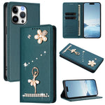 Étui de téléphone en cuir végétalien Ballet Girl avec diamants et protection RFID, pour iPhone 17e / 16e, pour iPhone 17 Pro Max, pour iPhone 17 Pro, pour iPhone 17, pour iPhone Air, pour iPhone 16 Pro Max
