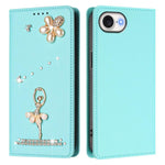 Étui de téléphone en cuir végétalien Ballet Girl avec diamants et protection RFID, pour iPhone 17e / 16e, pour iPhone 17 Pro Max, pour iPhone 17 Pro, pour iPhone 17, pour iPhone Air, pour iPhone 16 Pro Max