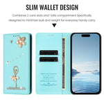 Étui de téléphone en cuir végétalien Ballet Girl avec diamants et protection RFID, pour iPhone 17e / 16e, pour iPhone 17 Pro Max, pour iPhone 17 Pro, pour iPhone 17, pour iPhone Air, pour iPhone 16 Pro Max