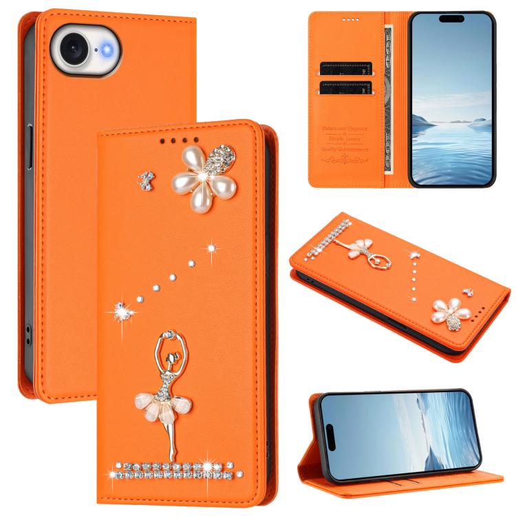 Étui de téléphone en cuir végétalien Ballet Girl avec diamants et protection RFID, pour iPhone 17e / 16e, pour iPhone 17 Pro Max, pour iPhone 17 Pro, pour iPhone 17, pour iPhone Air, pour iPhone 16 Pro Max