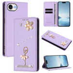 Étui de téléphone en cuir végétalien Ballet Girl avec diamants et protection RFID, pour iPhone 17e / 16e, pour iPhone 17 Pro Max, pour iPhone 17 Pro, pour iPhone 17, pour iPhone Air, pour iPhone 16 Pro Max