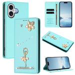 Étui de téléphone en cuir végétalien Ballet Girl avec diamants et protection RFID, pour iPhone 17e / 16e, pour iPhone 17 Pro Max, pour iPhone 17 Pro, pour iPhone 17, pour iPhone Air, pour iPhone 16 Pro Max
