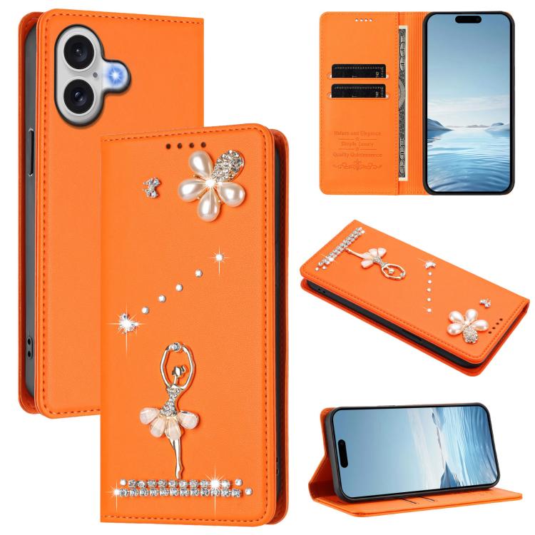 Étui de téléphone en cuir végétalien Ballet Girl avec diamants et protection RFID, pour iPhone 17e / 16e, pour iPhone 17 Pro Max, pour iPhone 17 Pro, pour iPhone 17, pour iPhone Air, pour iPhone 16 Pro Max