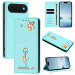 Étui de téléphone en cuir végétalien Ballet Girl avec diamants et protection RFID, pour iPhone 17e / 16e, pour iPhone 17 Pro Max, pour iPhone 17 Pro, pour iPhone 17, pour iPhone Air, pour iPhone 16 Pro Max