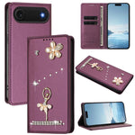 Étui de téléphone en cuir végétalien Ballet Girl avec diamants et protection RFID, pour iPhone 17e / 16e, pour iPhone 17 Pro Max, pour iPhone 17 Pro, pour iPhone 17, pour iPhone Air, pour iPhone 16 Pro Max