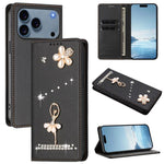 Étui de téléphone en cuir végétalien Ballet Girl avec diamants et protection RFID, pour iPhone 17e / 16e, pour iPhone 17 Pro Max, pour iPhone 17 Pro, pour iPhone 17, pour iPhone Air, pour iPhone 16 Pro Max