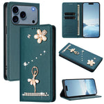 Étui de téléphone en cuir végétalien Ballet Girl avec diamants et protection RFID, pour iPhone 17e / 16e, pour iPhone 17 Pro Max, pour iPhone 17 Pro, pour iPhone 17, pour iPhone Air, pour iPhone 16 Pro Max