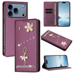 Étui de téléphone en cuir végétalien Ballet Girl avec diamants et protection RFID, pour iPhone 17e / 16e, pour iPhone 17 Pro Max, pour iPhone 17 Pro, pour iPhone 17, pour iPhone Air, pour iPhone 16 Pro Max