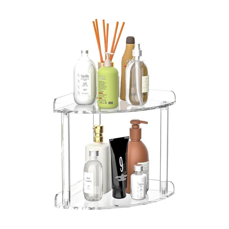 Étagère de Rangement d'Angle Double Couche en Acrylique Transparent, Organisateur de Bureau