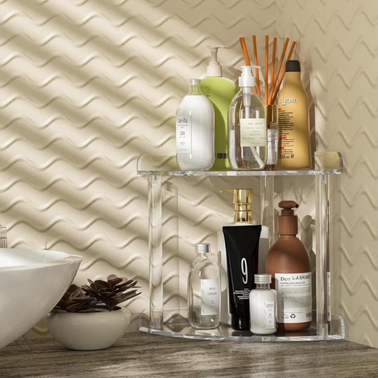 Étagère de Rangement d'Angle Double Couche en Acrylique Transparent, Organisateur de Bureau