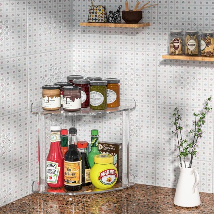 Étagère de Rangement d'Angle Double Couche en Acrylique Transparent, Organisateur de Bureau