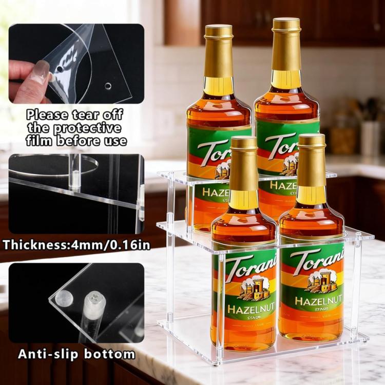 Présentoir de rangement pour sirops de café en acrylique transparent à double couche, pour comptoir de bar ou de cave à vin
