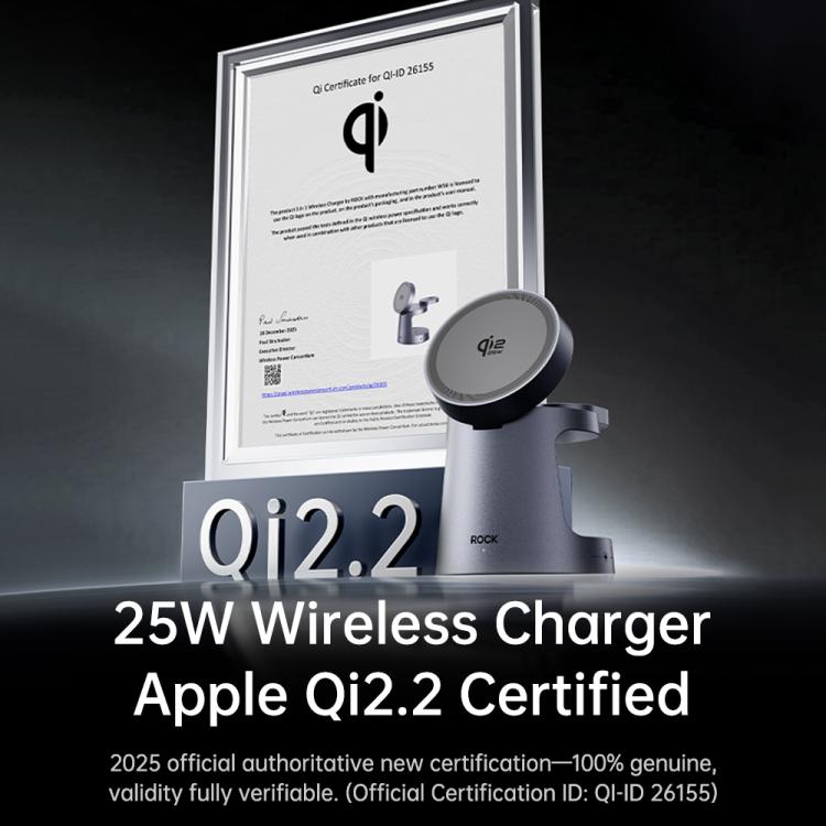 Chargeur magnétique sans fil ROCK W56 3-en-1 avec Qi2.2 25W, W56