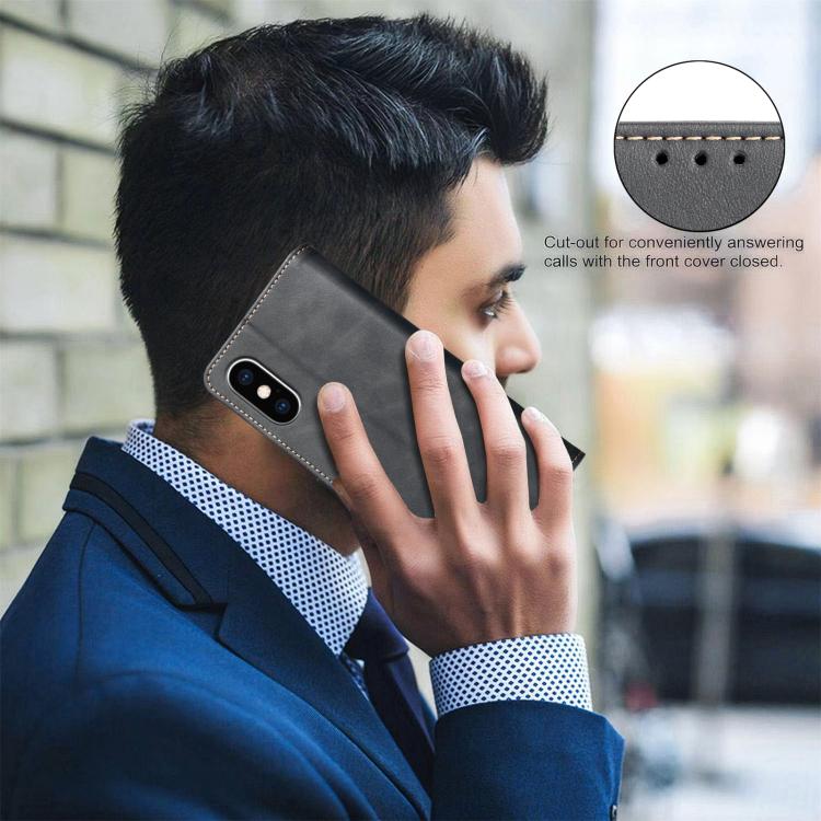 Coque de téléphone en cuir végétalien RFID texturé en cuir de veau de couleur unie, pour iPhone XS Max, pour iPhone 6 Plus/7 Plus/8 Plus, pour iPhone 6 / 7 / 8