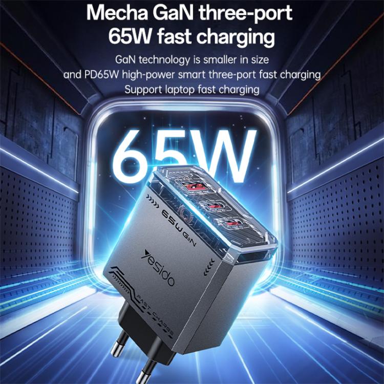 Chargeur rapide Yesido YC101 65W Mecha GaN à trois ports, YC101