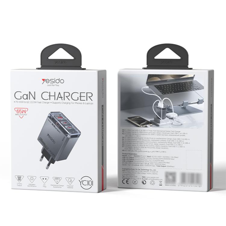 Chargeur rapide Yesido YC101 65W Mecha GaN à trois ports, YC101