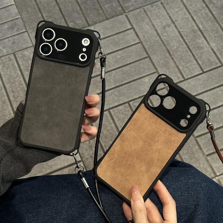 Étui de Téléphone Antichoc en Similicuir à Trous Fins avec Lanière en PU, Pour iPhone 17 Pro Max, Pour iPhone 17 Pro