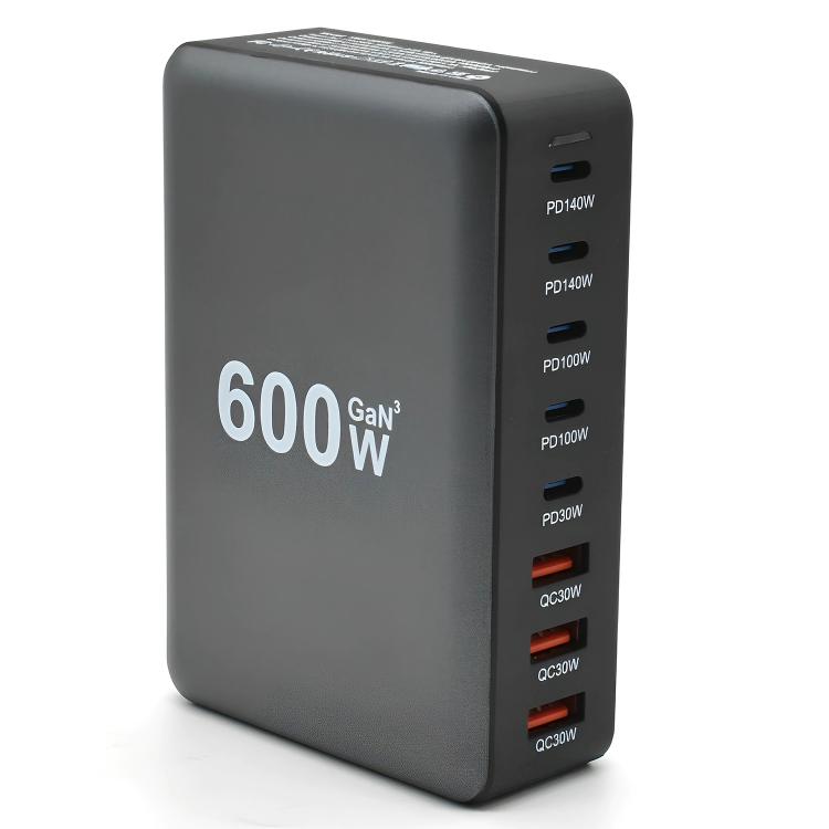 Chargeur rapide de bureau GaN haute puissance 600W USB-C / Type-C et USB-A à 8 ports, prise EU, prise US, prise UK, prise AU