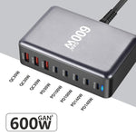 Chargeur rapide de bureau GaN haute puissance 600W USB-C / Type-C et USB-A à 8 ports, prise EU, prise US, prise UK, prise AU
