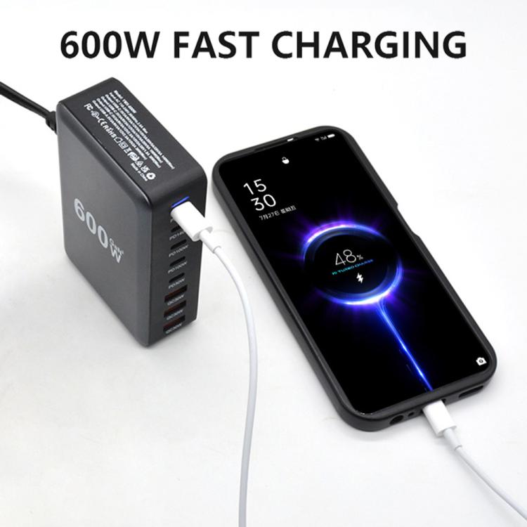 Chargeur rapide de bureau GaN haute puissance 600W USB-C / Type-C et USB-A à 8 ports, prise EU, prise US, prise UK, prise AU