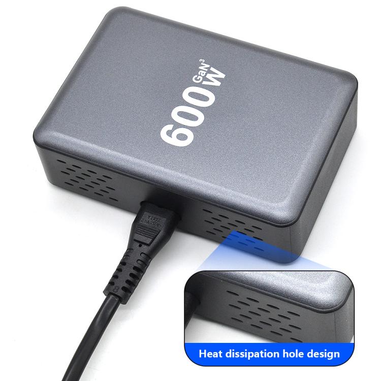 Chargeur rapide de bureau GaN haute puissance 600W USB-C / Type-C et USB-A à 8 ports, prise EU, prise US, prise UK, prise AU