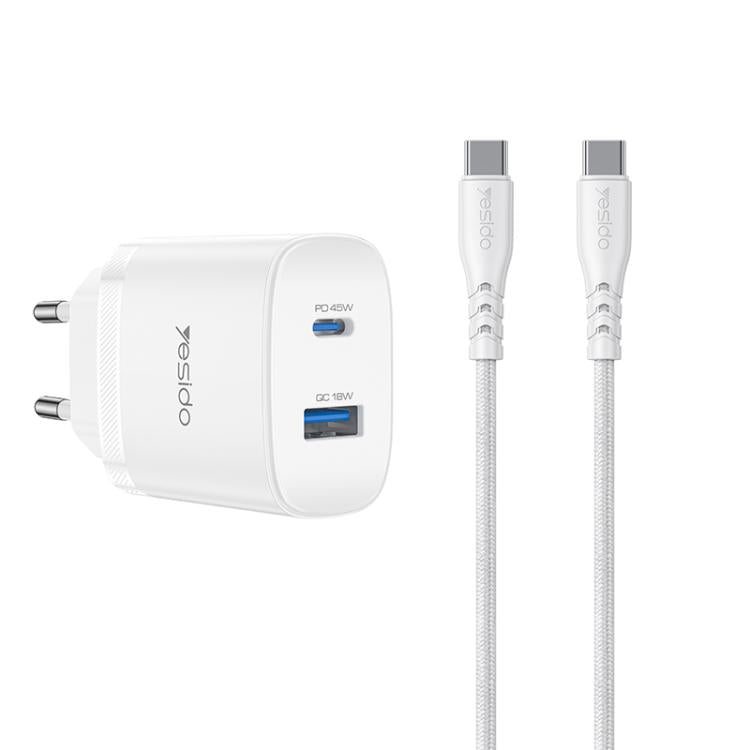 Chargeur rapide Yesido PD45W double interface USB et Type-C, prise UE, prise RU, prise US