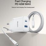 Chargeur rapide Yesido PD45W double interface USB et Type-C, prise UE, prise RU, prise US