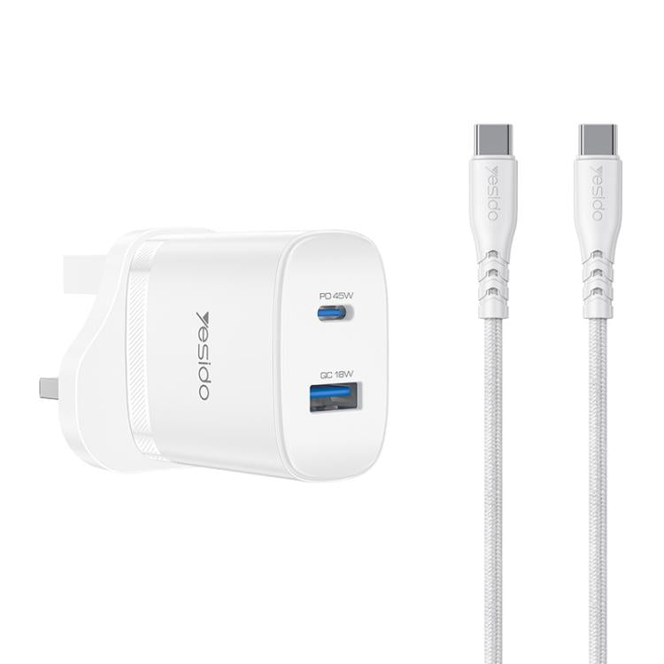 Chargeur rapide Yesido PD45W double interface USB et Type-C, prise UE, prise RU, prise US