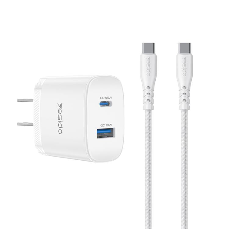 Chargeur rapide Yesido PD45W double interface USB et Type-C, prise UE, prise RU, prise US