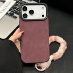 Étui de téléphone en similicuir suédé avec corde en peluche lapin sérigraphiée, Pour iPhone 17 Pro Max, Pour iPhone 17 Pro, Pour iPhone 17, Pour iPhone 16 Pro Max, Pour iPhone 16 Pro, Pour iPhone 16, Pour iPhone 15 Pro Max, Pour iPhone 15 Pro