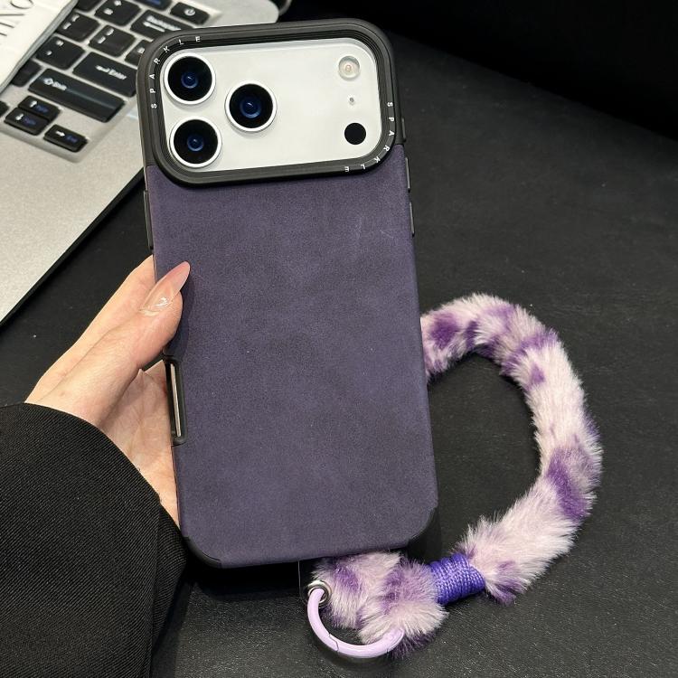 Étui de téléphone en similicuir suédé avec corde en peluche lapin sérigraphiée, Pour iPhone 17 Pro Max, Pour iPhone 17 Pro, Pour iPhone 17, Pour iPhone 16 Pro Max, Pour iPhone 16 Pro, Pour iPhone 16, Pour iPhone 15 Pro Max, Pour iPhone 15 Pro