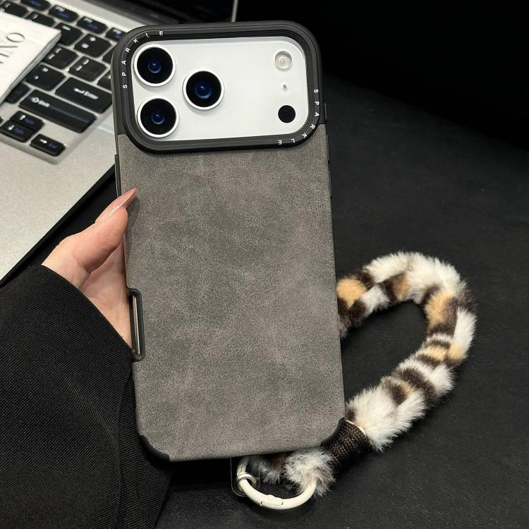 Étui de téléphone en similicuir suédé avec corde en peluche lapin sérigraphiée, Pour iPhone 17 Pro Max, Pour iPhone 17 Pro, Pour iPhone 17, Pour iPhone 16 Pro Max, Pour iPhone 16 Pro, Pour iPhone 16, Pour iPhone 15 Pro Max, Pour iPhone 15 Pro