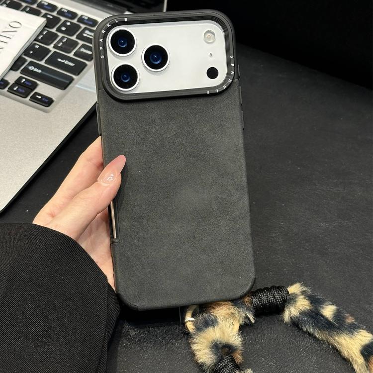 Étui de téléphone en similicuir suédé avec corde en peluche lapin sérigraphiée, Pour iPhone 17 Pro Max, Pour iPhone 17 Pro, Pour iPhone 17, Pour iPhone 16 Pro Max, Pour iPhone 16 Pro, Pour iPhone 16, Pour iPhone 15 Pro Max, Pour iPhone 15 Pro