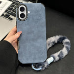 Étui de téléphone en similicuir suédé avec corde en peluche lapin sérigraphiée, Pour iPhone 17 Pro Max, Pour iPhone 17 Pro, Pour iPhone 17, Pour iPhone 16 Pro Max, Pour iPhone 16 Pro, Pour iPhone 16, Pour iPhone 15 Pro Max, Pour iPhone 15 Pro