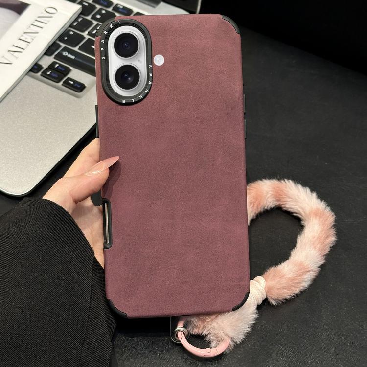 Étui de téléphone en similicuir suédé avec corde en peluche lapin sérigraphiée, Pour iPhone 17 Pro Max, Pour iPhone 17 Pro, Pour iPhone 17, Pour iPhone 16 Pro Max, Pour iPhone 16 Pro, Pour iPhone 16, Pour iPhone 15 Pro Max, Pour iPhone 15 Pro
