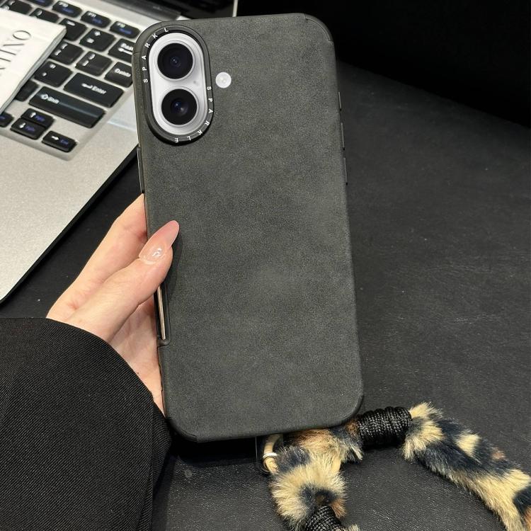 Étui de téléphone en similicuir suédé avec corde en peluche lapin sérigraphiée, Pour iPhone 17 Pro Max, Pour iPhone 17 Pro, Pour iPhone 17, Pour iPhone 16 Pro Max, Pour iPhone 16 Pro, Pour iPhone 16, Pour iPhone 15 Pro Max, Pour iPhone 15 Pro