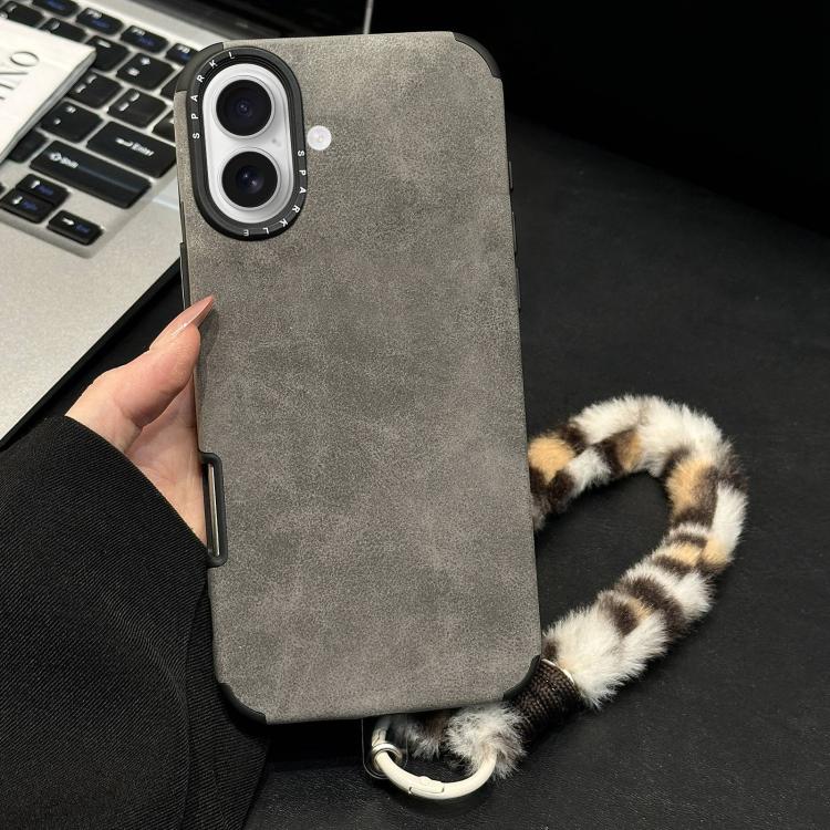 Étui de téléphone en similicuir suédé avec corde en peluche lapin sérigraphiée, Pour iPhone 17 Pro Max, Pour iPhone 17 Pro, Pour iPhone 17, Pour iPhone 16 Pro Max, Pour iPhone 16 Pro, Pour iPhone 16, Pour iPhone 15 Pro Max, Pour iPhone 15 Pro