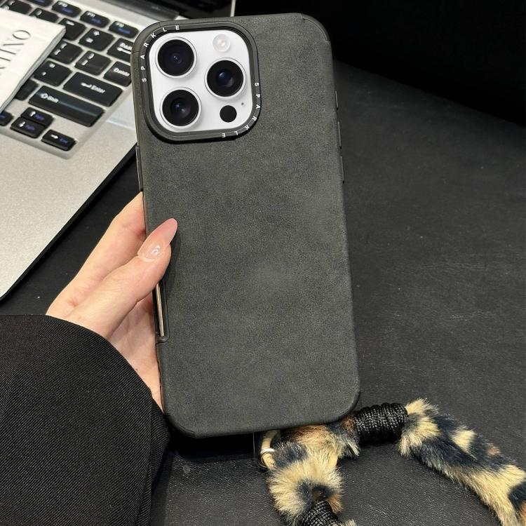 Étui de téléphone en similicuir suédé avec corde en peluche lapin sérigraphiée, Pour iPhone 17 Pro Max, Pour iPhone 17 Pro, Pour iPhone 17, Pour iPhone 16 Pro Max, Pour iPhone 16 Pro, Pour iPhone 16, Pour iPhone 15 Pro Max, Pour iPhone 15 Pro