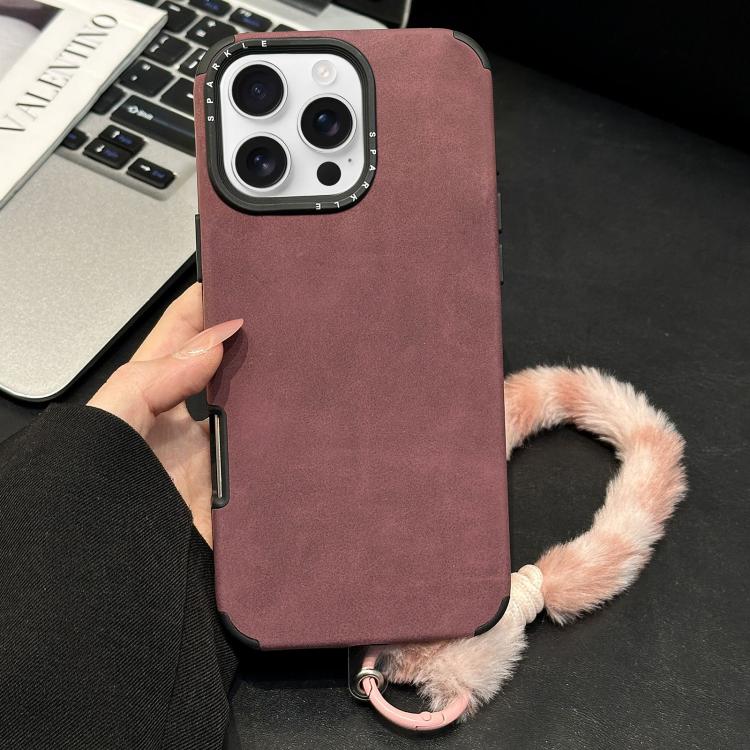 Étui de téléphone en similicuir suédé avec corde en peluche lapin sérigraphiée, Pour iPhone 17 Pro Max, Pour iPhone 17 Pro, Pour iPhone 17, Pour iPhone 16 Pro Max, Pour iPhone 16 Pro, Pour iPhone 16, Pour iPhone 15 Pro Max, Pour iPhone 15 Pro