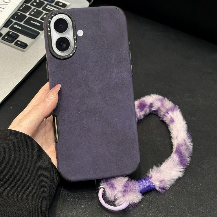 Étui de téléphone en similicuir suédé avec corde en peluche lapin sérigraphiée, Pour iPhone 17 Pro Max, Pour iPhone 17 Pro, Pour iPhone 17, Pour iPhone 16 Pro Max, Pour iPhone 16 Pro, Pour iPhone 16, Pour iPhone 15 Pro Max, Pour iPhone 15 Pro