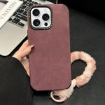 Étui de téléphone en similicuir suédé avec corde en peluche lapin sérigraphiée, Pour iPhone 17 Pro Max, Pour iPhone 17 Pro, Pour iPhone 17, Pour iPhone 16 Pro Max, Pour iPhone 16 Pro, Pour iPhone 16, Pour iPhone 15 Pro Max, Pour iPhone 15 Pro
