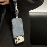 Étui de téléphone en similicuir suédé avec corde en peluche lapin sérigraphiée, Pour iPhone 17 Pro Max, Pour iPhone 17 Pro, Pour iPhone 17, Pour iPhone 16 Pro Max, Pour iPhone 16 Pro, Pour iPhone 16, Pour iPhone 15 Pro Max, Pour iPhone 15 Pro